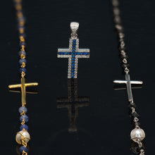 Faceted gemstone 40” station Cross in onyx/Sterling or Lapis/14k gold clad (final sale)