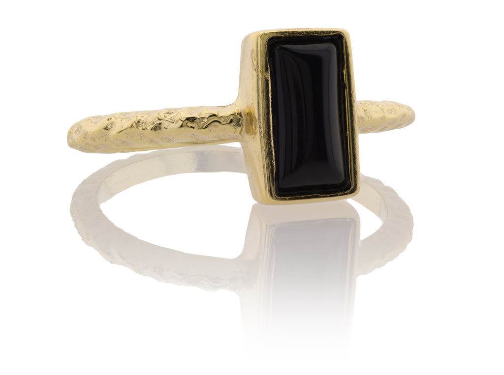 Men's Black Onyx Stone Ring, Double Sword Detailed Silver