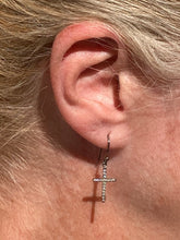 Clear CZ Cross Shepards Crook Wire Earrings