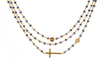 Faceted gemstone 40” station Cross in onyx/Sterling or Lapis/14k gold clad (final sale)
