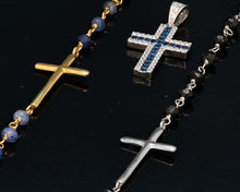 Faceted gemstone 40” station Cross in onyx/Sterling or Lapis/14k gold clad (final sale)