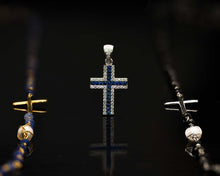 Faceted gemstone 40” station Cross in onyx/Sterling or Lapis/14k gold clad (final sale)