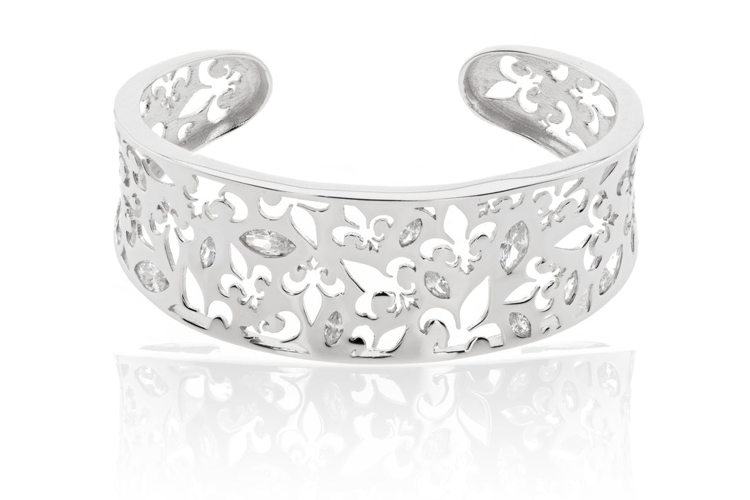 Fleur de Lis Pierced Cuff(Bangle) Bracelet (new version no stones images are wrong shown with stones)