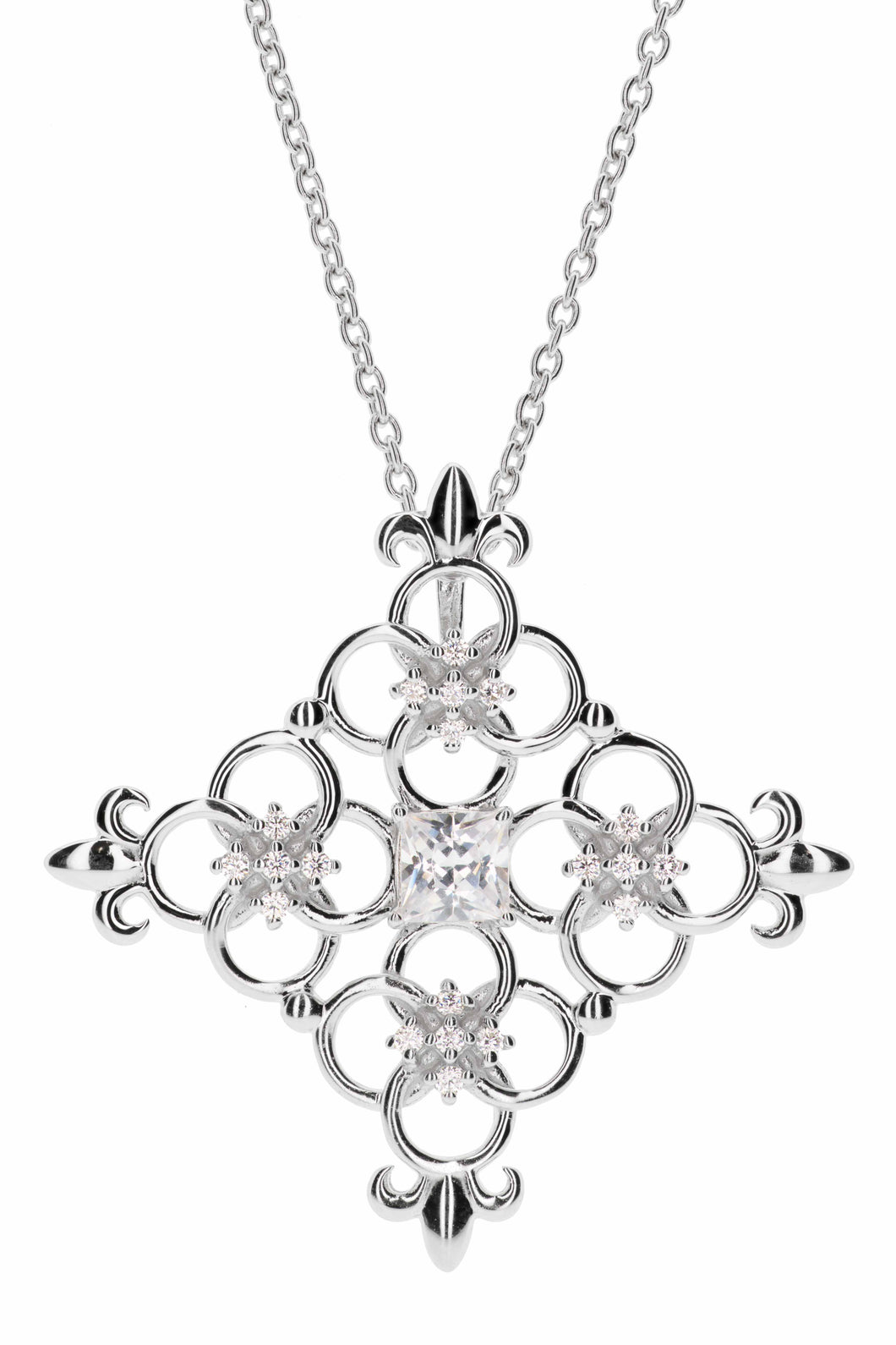 Concentric Circles Polygon with Stones and Fleur de Lis’ Pendant