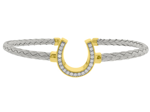 Italian Silver basketweave 3mm bracelet with “Lucky Horseshoe”