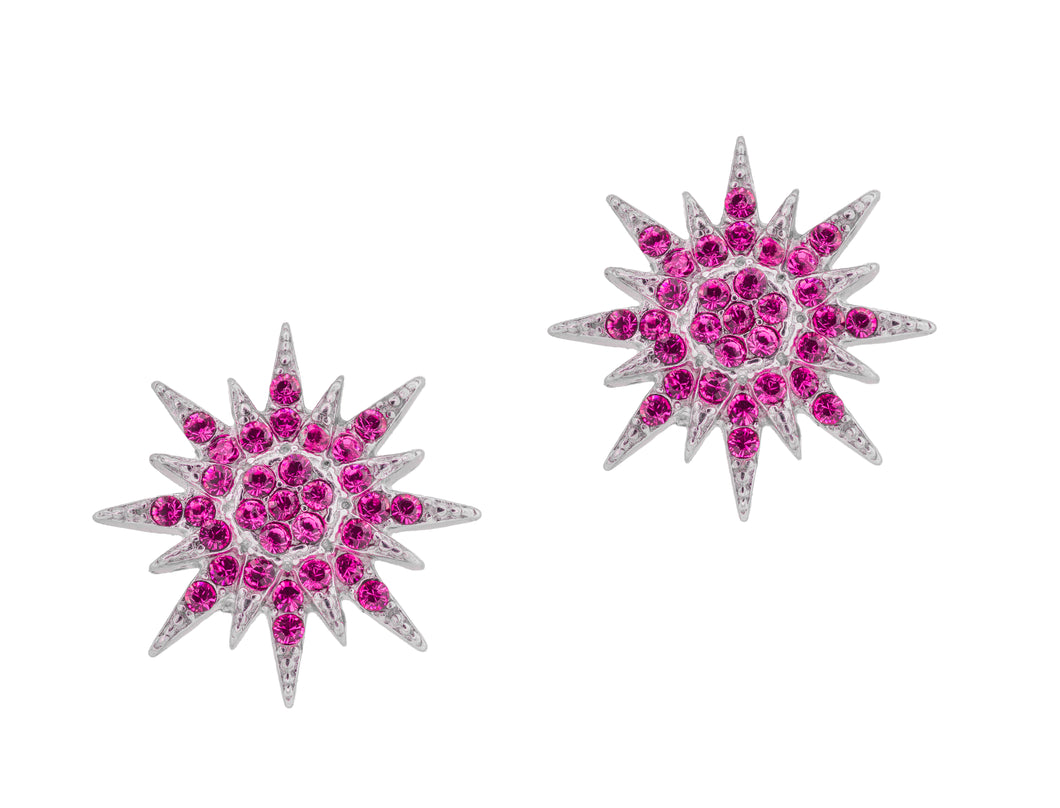 Pink starburst stud silver earrings