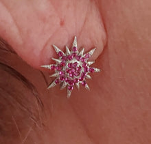 Pink starburst stud silver earrings