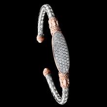Italian Silver basketweave 4mm bracelet with Feature Oval Horizontal Pave’ Plate