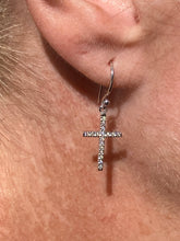 Clear CZ Cross Shepards Crook Wire Earrings