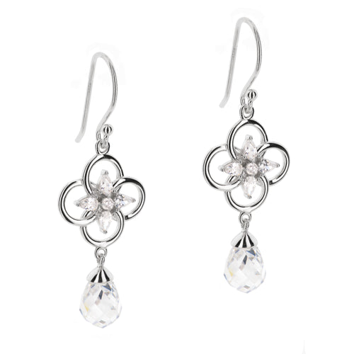 Concentric Circle Earrings with Round and Pear shaped Stones and Faceted Stone Drop