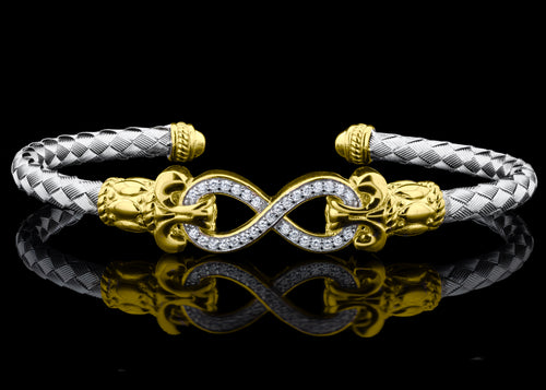 Italian Silver basketweave 4mm cuff bracelet with “infinity”/“eternity” symbol
