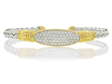 Italian Silver basketweave 4mm bracelet with Feature Oval Horizontal Pave’ Plate