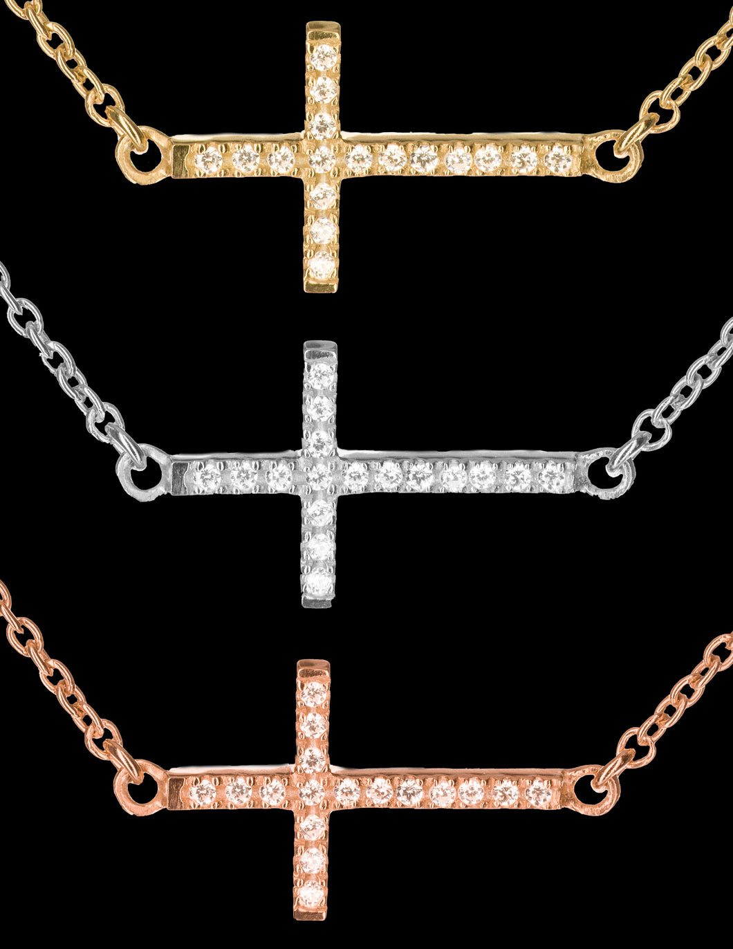 Mini Sideways Cross Necklace in Rose Gold, 18