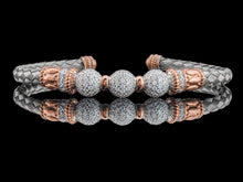 Italian Silver basketweave 4mm cuff bracelet with triple pave’ ball feature